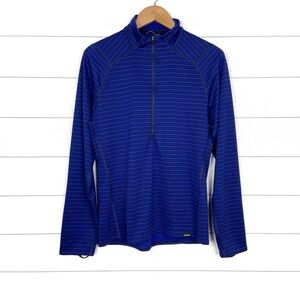 PATAGONIA Mens Capilene 3 Midweight Zip Neck Baselayer Blue Black Stripe Outdoor